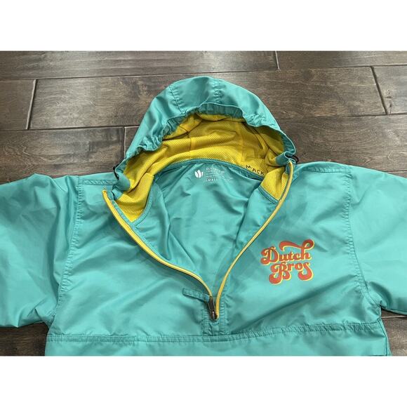 Dutch Bros Unisex Turquoise 1/2 Zip Windbreaker Hooded Pullover Jacket Size S - Picture 5 of 9
